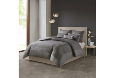 Full/Queen Comforter-3 Piece Set Crinkle Textured Charcoal