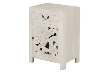 Whitewash Floral Carved Accent Table