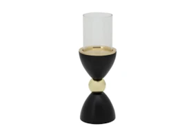 12 Inch Black + Gold Hourglass Pillar Candle Holder