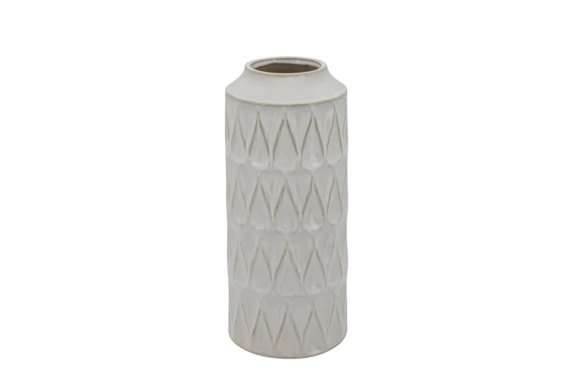 16 Inch White Textured Zig Zag Teardrop Vase - 360