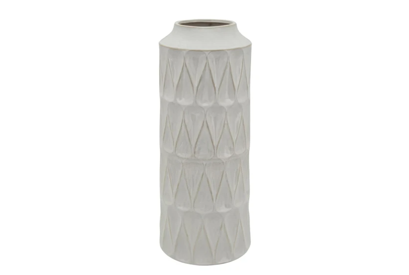 22 Inch White Textured Zig Zag Teardrop Vase - 360