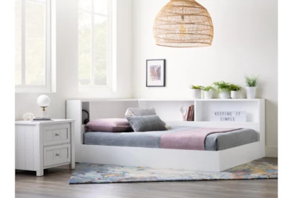 Mateo White Full Corner Bookcase Bed | Living Spaces
