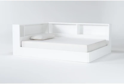 Mateo White Full Corner Bookcase Bed, Full Size Bed Corner Headboard