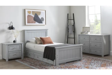 Mateo Grey Twin Panel Bed With Single 3 Drawer Storage Unit