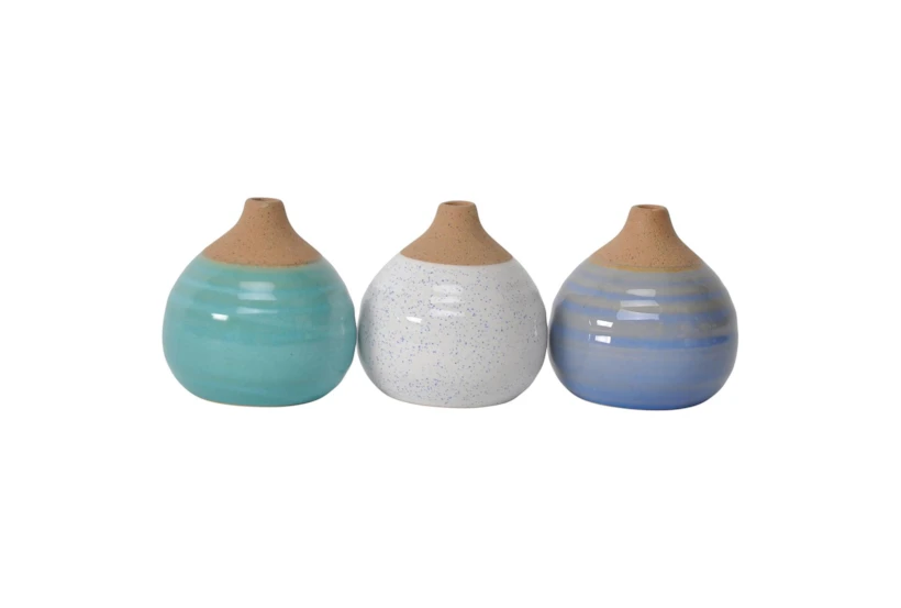 4 Inch Ocean Tones Glazed Bud Vases- Set Of 3 - 360