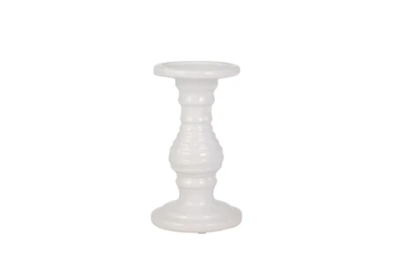 8 Inch White Turned Ceramic Pillar Candle Holder - Main