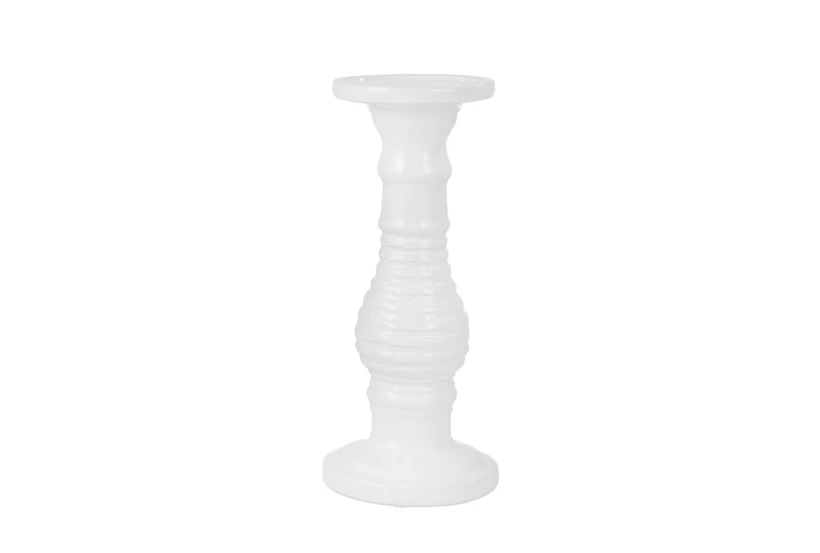 15 Inch White Turned Ceramic Pillar Candle Holder - 360