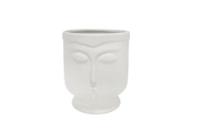 6 Inch Cream Ceramic Footed Face Vase