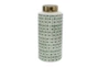 13 Inch Green Weave Ceramic Jar With Gold Lid - Signature