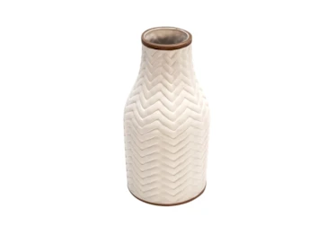 10 Inch White Ceramic Textured Chevron Vase