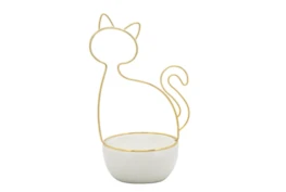 10 Inch White + Gold Cat Silhouette Trinket Dish