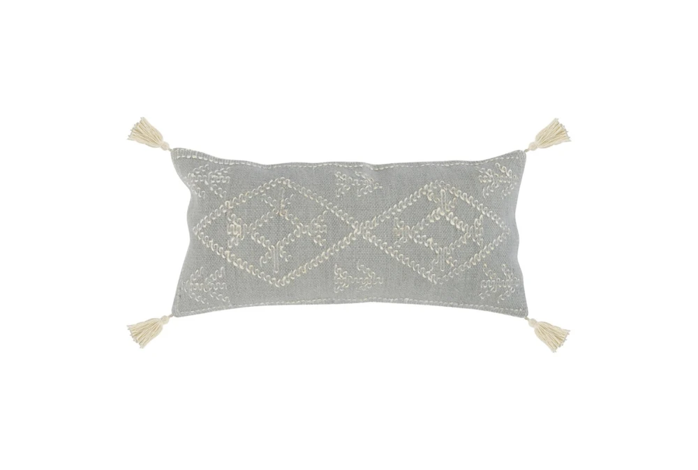 16X36 Farm Gray + Ivory Embroidered Throw Pillow