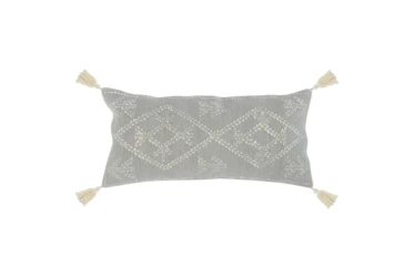 16X36 Farm Gray + Ivory Embroidered Throw Pillow