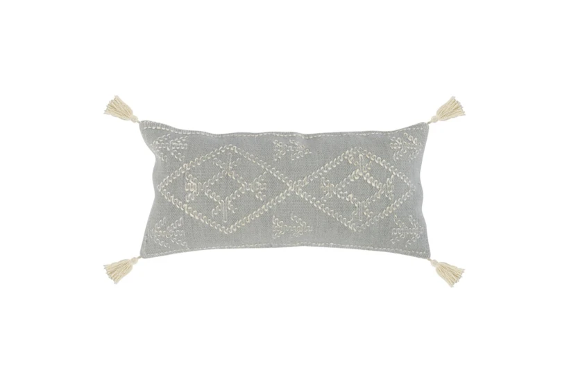 16X36 Farm Gray + Ivory Embroidered Throw Pillow - 360