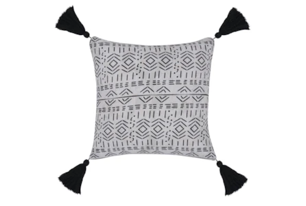 22X22 Black + White Zambia Mudcloth Outdoor Accent Pillow - Main