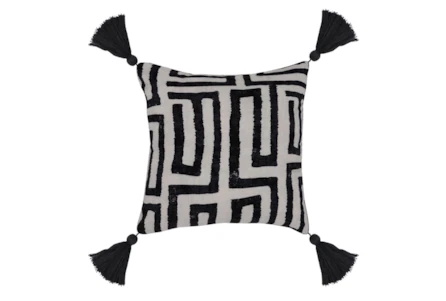 20X20 Black + White Maze Outdoor Throw Pillow With Tassels - Main