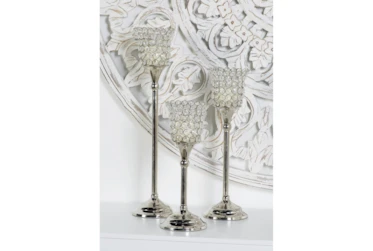 Silver Aluminum Candle Holders Set Of 3