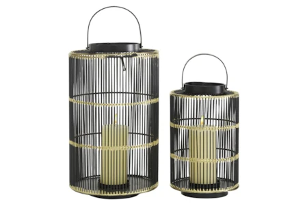 11 & 16 Inch Black + Gold Metal Wire Lantern-Set Of 2 - Main