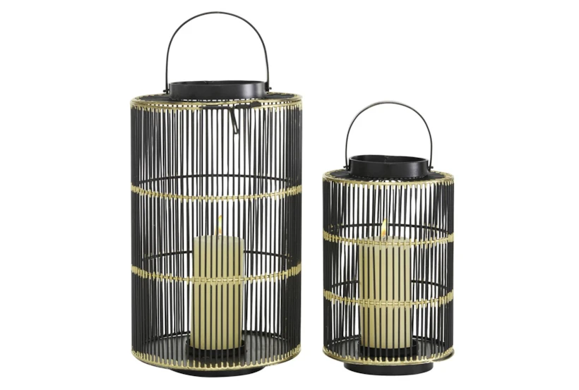 11 & 16 Inch Black + Gold Metal Wire Lantern-Set Of 2 - 360