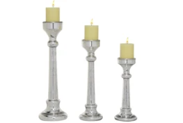 Silver Glass Candle Holder Set Of 3