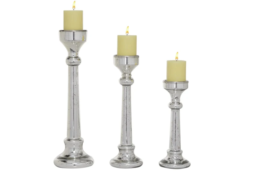 Silver Glass Candle Holder Set Of 3 - 360