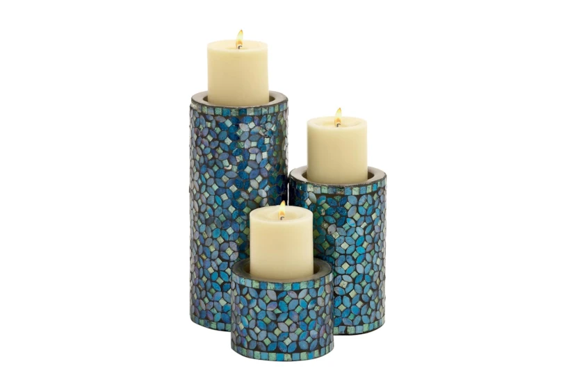 Turquoise Iron Candle Holder Set Of 3 - 360