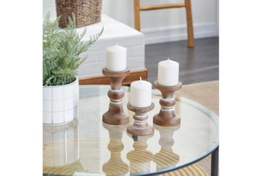Brown Wood Candle Holder Set Of 3