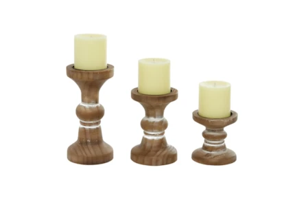 Brown Wood Candle Holder Set Of 3 - Main