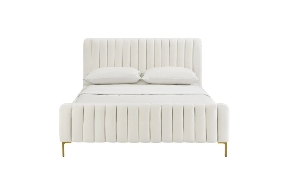Lisette Cream King Velvet Upholstered Platform Bed
