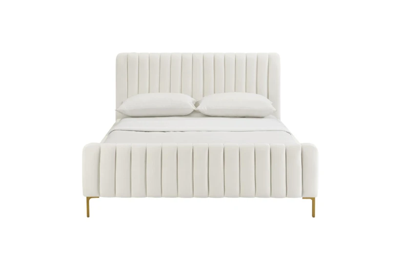 Lisette Cream King Velvet Upholstered Platform Bed - 360