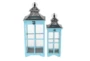 Turquoise Wood Lantern Set Of 2 - Front