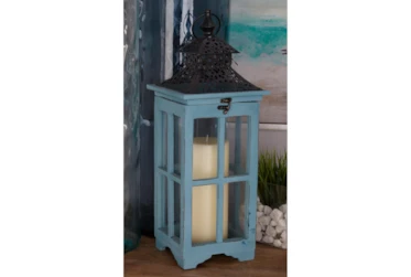 Turquoise Wood Lantern Set Of 2