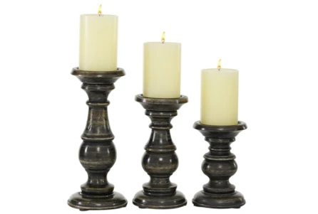 Black Wood Candle Holder Set Of 3 - Main