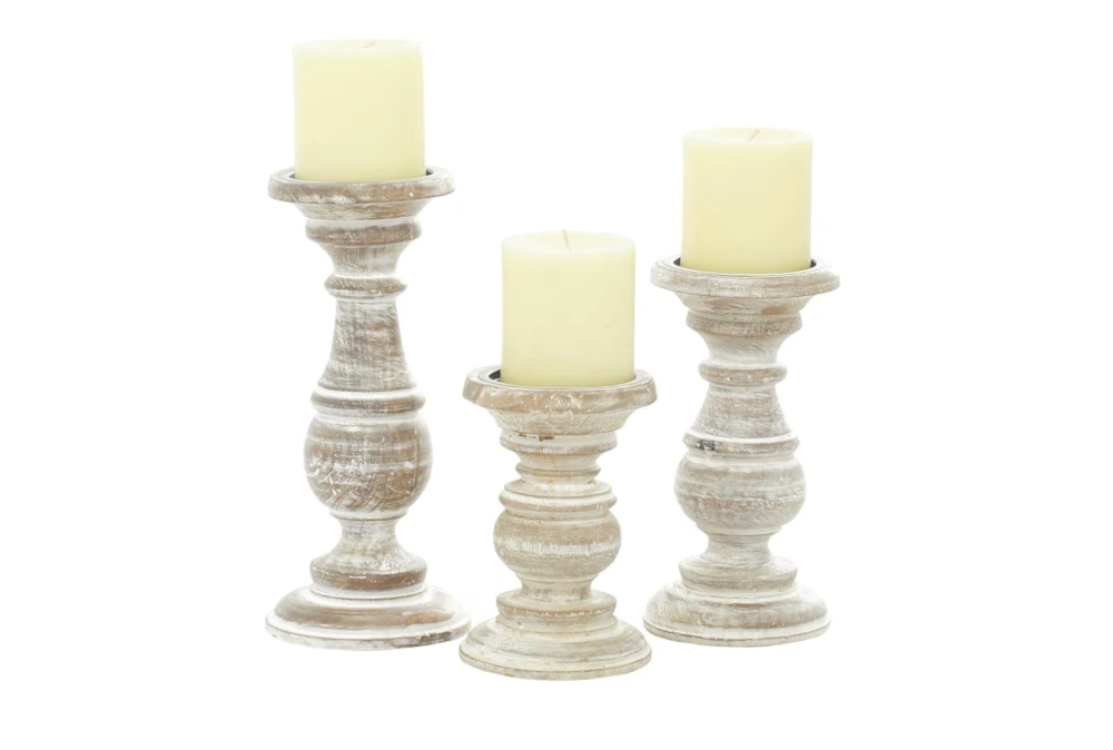 White Wood Candle Holder Set Of 3 | Living Spaces