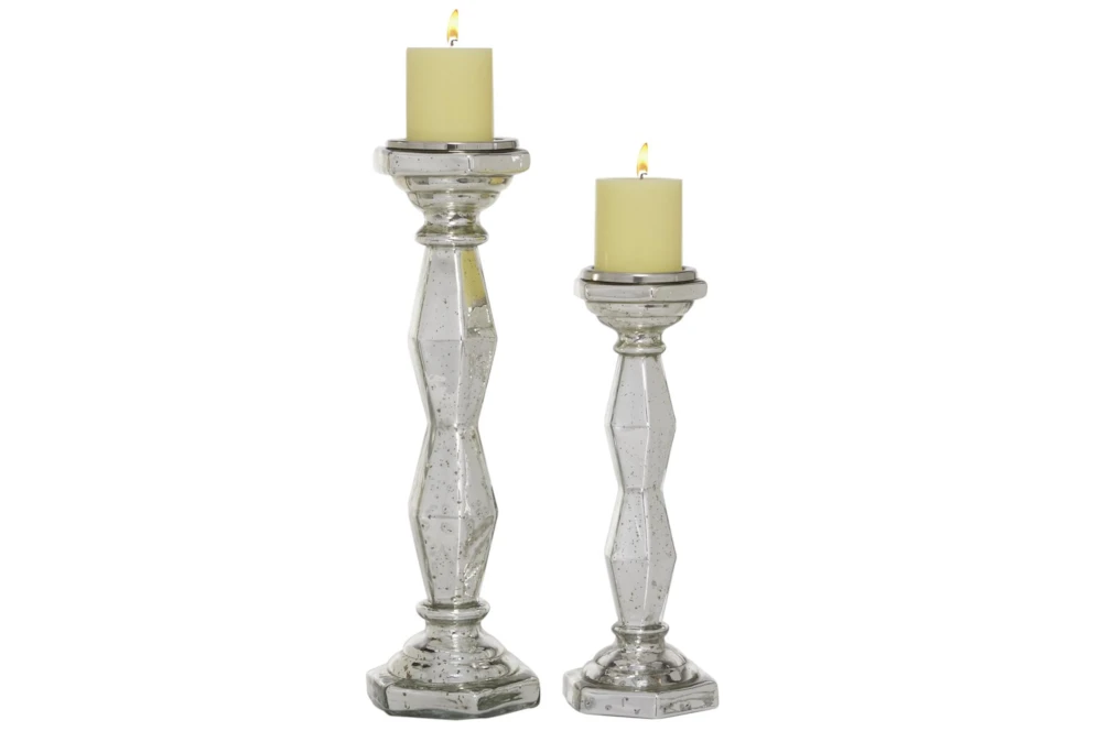 Silver Glass Candle Holder Set Of 2