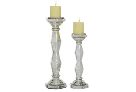 Silver Glass Candle Holder Set Of 2 - Main