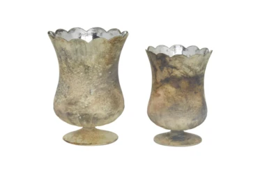 Brown Glass Candle Holder Set Of 2