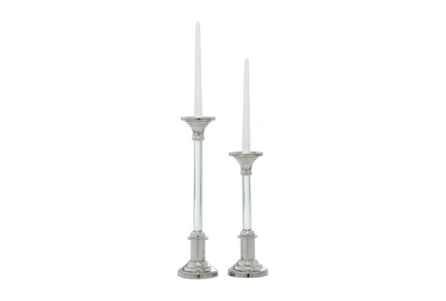 Silver Aluminum Candle Holder Set Of 2 - Main