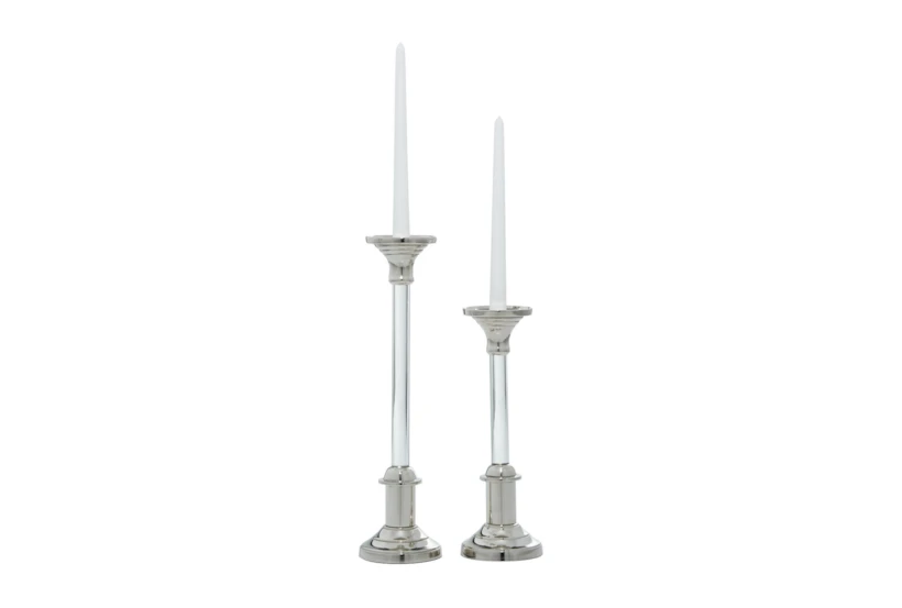 Silver Aluminum Candle Holder Set Of 2 - 360