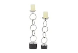 Silver Stainless Steel Candle Holder Set Of 2