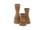Brown Wood Candle Holder Set Of 3 - Front
