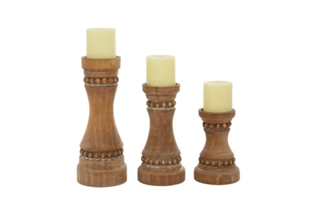 Brown Wood Candle Holder Set Of 3 - Main