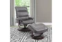 Dalbert Grey Leather Manual Reclining Swivel Arm Chair and Ottoman - Signature