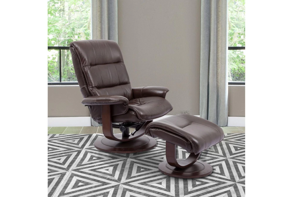 Dalbert Brown Leather Manual Reclining Swivel Arm Chair and Ottoman