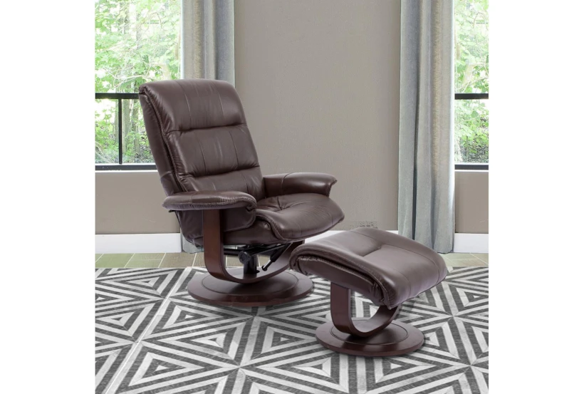 Dalbert Brown Leather Manual Reclining Swivel Arm Chair and Ottoman - 360