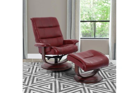 Dalbert Red Leather Manual Reclining Swivel Chair and Ottoman