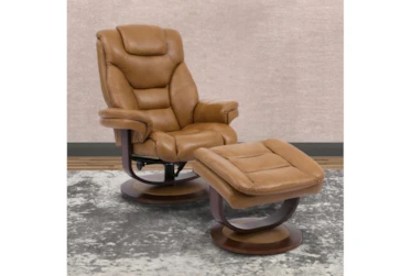 Farley Butterscotch Leather Manual Reclining Swivel Chair And Ottoman