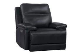 Delacey Navy Leather Power Recliner With Power Headrest, Power Lumbar & USB
