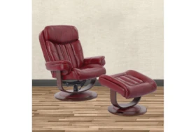 Bramley Red Leather Manual Reclining Swivel Chair And Ottoman