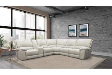 Banbury Leather 125" 6 Piece Power Reclining Sectional With Power Headrest, Power Lumbar & USB